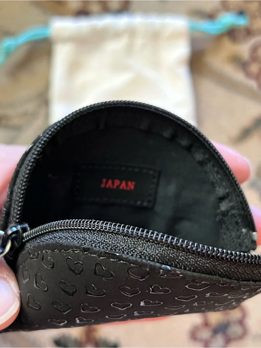Tiffany & Co. Elsa Paretti Open Heart Black Heart Leather Zip Pouch Coin Purse